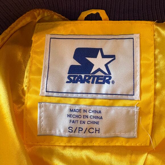 Starter LA Los Angeles Lakers Bomber Jacket Mens Size Small Yellow Satin Snap - Picture 8 of 14